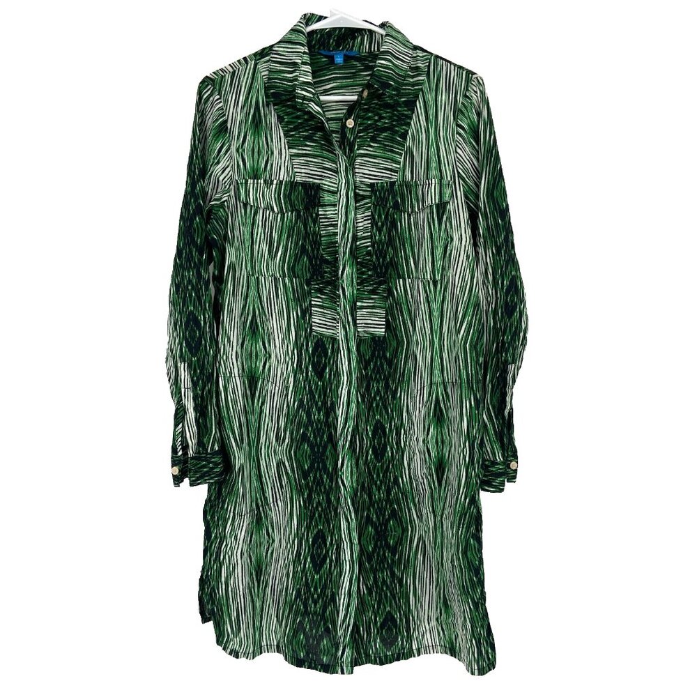 Derek Lam Design Nation Women L Shirt Dress Green Printed Button Front Casual